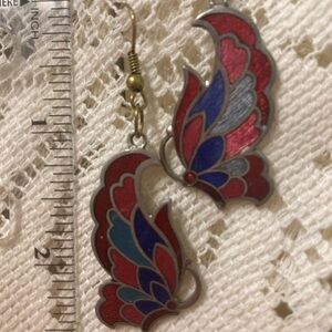 Vintage Sterling Cloisonné Butterfly Earrings